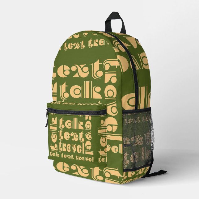 Talk Text Travel Green   Printed Backpack (Back Corner Right)