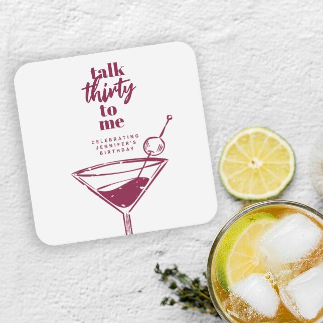 Talk Thirty To Me 30th Birthday Cocktail Party   Square Paper Coaster (Creator Uploaded)