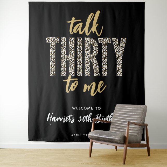 Talk THIRTY to Me! 30th Birthday Photo Backdrop Tapestry (In Situ)