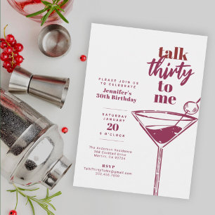 Talk Thirty To Me 30th Cocktail Birthday White Invitation
