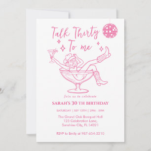 Talk Thirty To Me Birthday  retro girl Party  Invitation