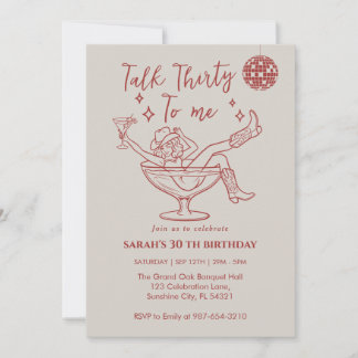 Talk Thirty To Me Birthday  retro girl Party  Invitation