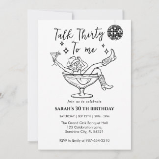 Talk Thirty To Me Birthday  retro girl Party  Invitation