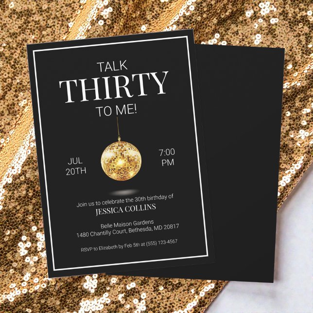 Talk Thirty to Me Black and Gold 30th Birthday Invitation (Talk Thirty to Me Black and Gold 30th Birthday Invitation)