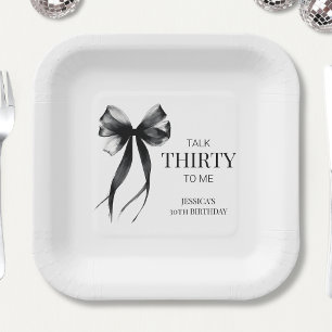 Talk Thirty to Me Black Chic 30th Birthday Party Paper Plate