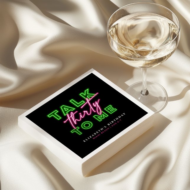Talk Thirty To Me Dirty 30 Neon Green & Pink Napkin (Creator Uploaded)