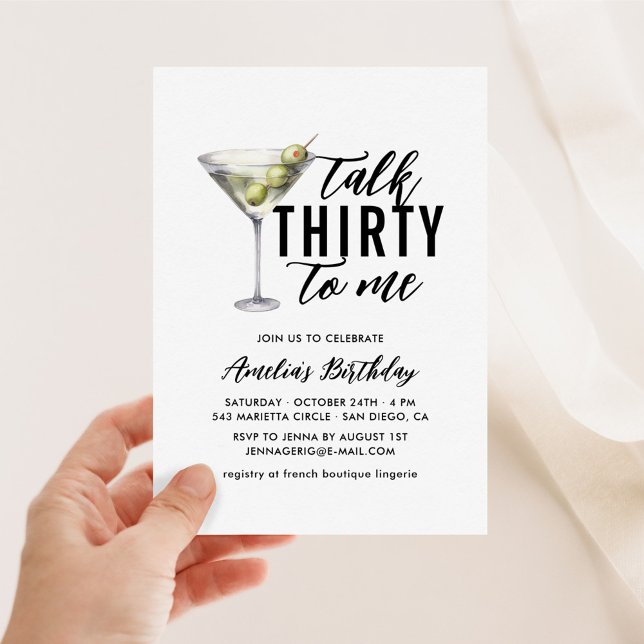 Talk Thirty To Me Dirty Martini 30th Birthday Invitation (Creator Uploaded)