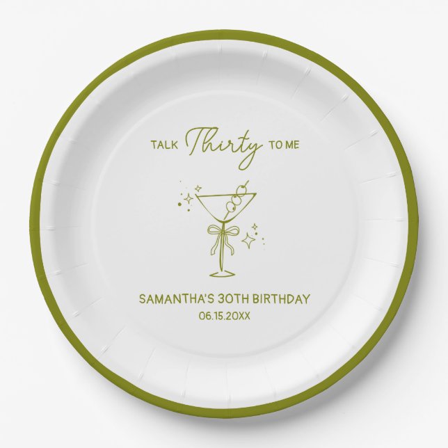 "Talk Thirty To Me" Dirty Martini 30th Birthday Paper Plate (Front)