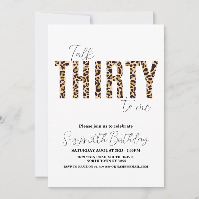 Talk Thirty to Me Leopard Chic Womens Birthday Invitation (Front)