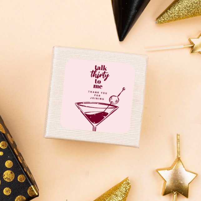 Talk Thirty To Me Martini 30th Birthday Party Square Sticker (Creator Uploaded)