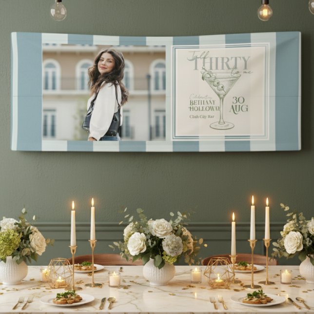 Talk Thirty To Me Martini 30th Birthday Photo Banner (Celebrate the big 3-0 with this stylish Talk Thirty To Me Martini Cocktail 30th Birthday Banner! )