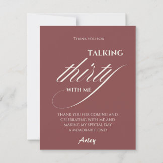 Talk thirty to me Minimalist 30th Birthday Party Thank You Card