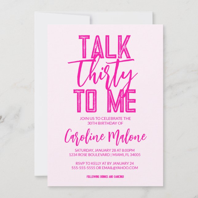 Talk Thirty To Me Pink Birthday Invitation  (Front)