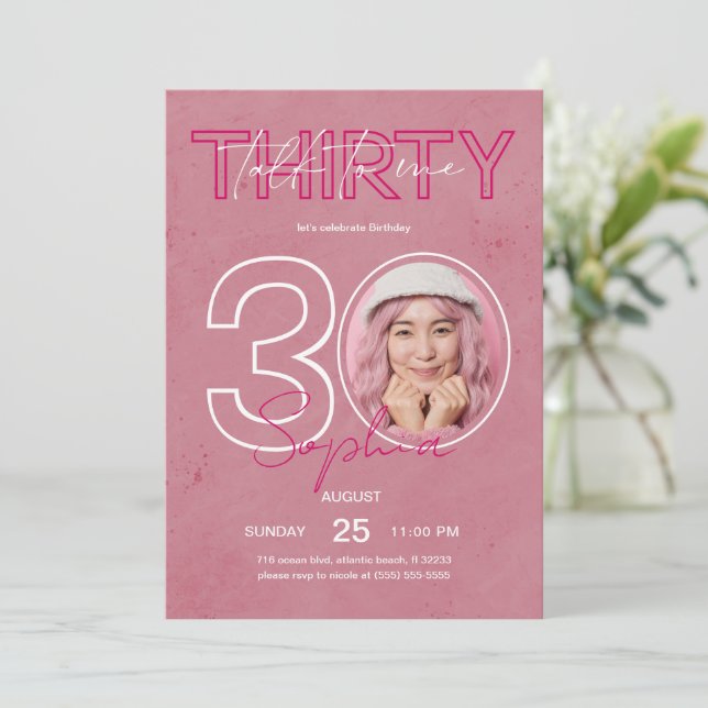 Talk Thirty To Me Pink Birthday Invitation Card (Standing Front)