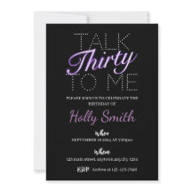 Talk thirty to me purple neon birthday invitation