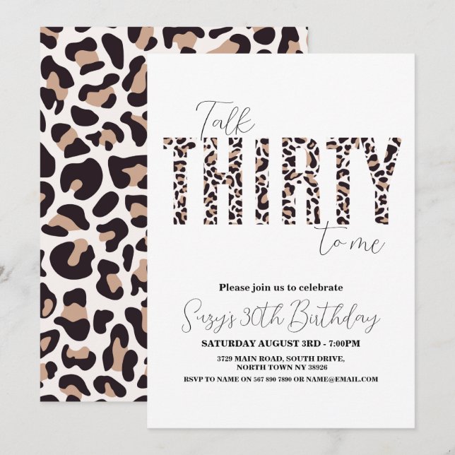 Talk Thirty to Me Snow Leopard Chic Women Birthday Invitation (Front/Back)