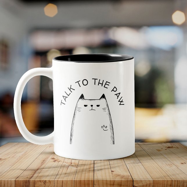"Talk to the Paw" Funny Annoyed Cat Lover Two-Tone Coffee Mug (Creator Uploaded)