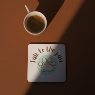 Talk to the paw illustrated minimalistic cat coaster