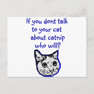 Talk to your cat about catnip postcard