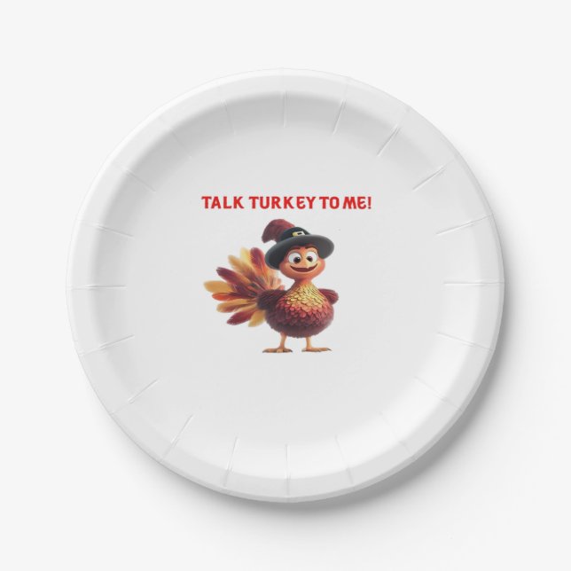 Talk Turkey To Me Funny Thanksgiving Design Classi Paper Plate (Front)
