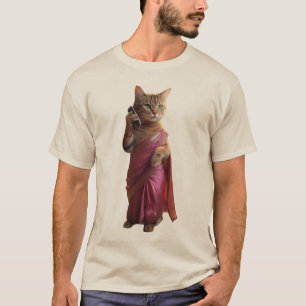 Talkative Kitty in a Sari – Fashion Meets Fun T-Shirt