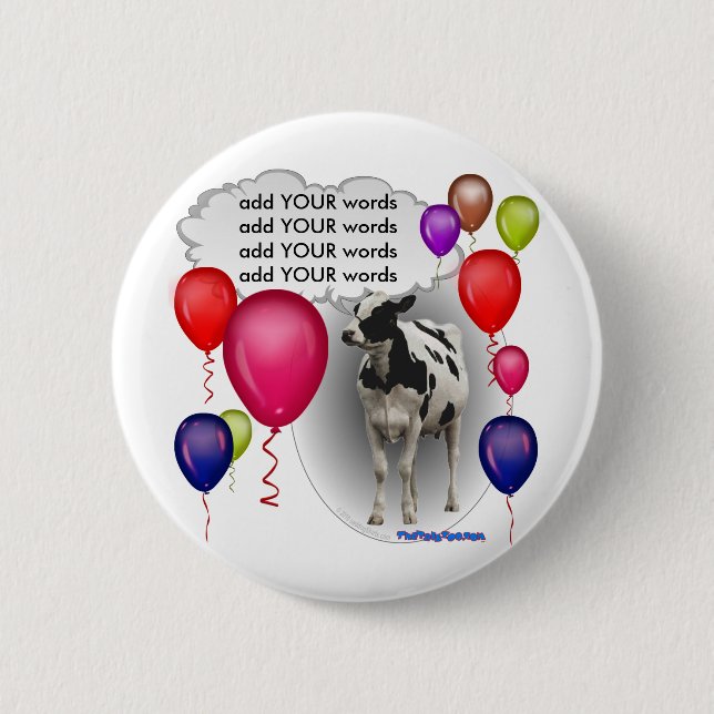 talking birthday cow 6 cm round badge (Front)