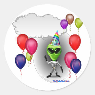 Talking Birthday Party Alien Classic Round Sticker