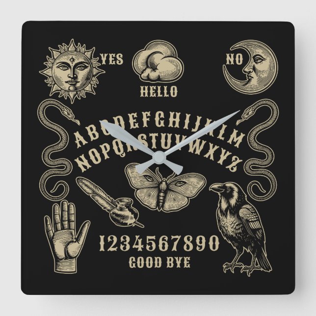 Talking Board Spirit Communication Square Wall Clock (Front)