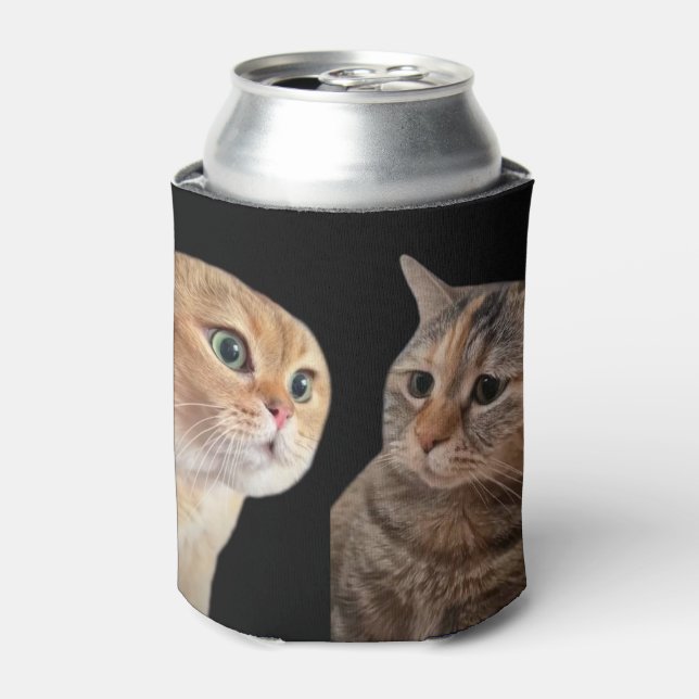 Talking Cats Meme Double Sided Black Can Cooler (Can Front)