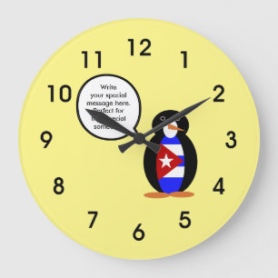 Talking Cuban Flag Penguin Large Clock