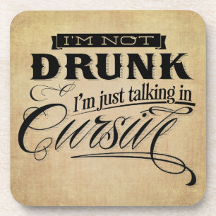 Talking In Cursive Cork Coaster