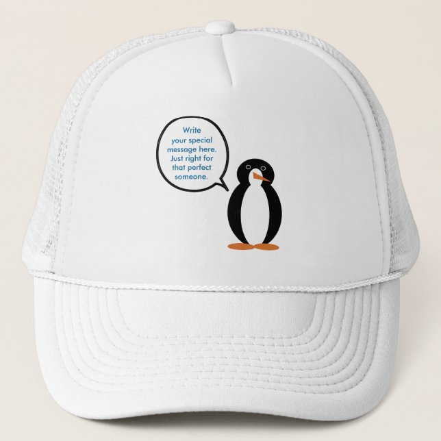Talking Ms. Penguin in Her Birthday Suit Trucker Hat (Front)