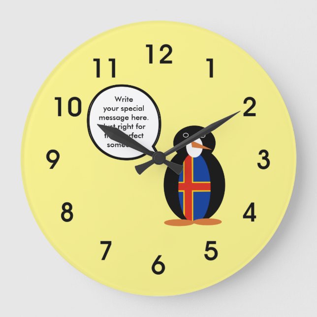 Talking Penguin Aland Islands Flag Large Clock (Front)