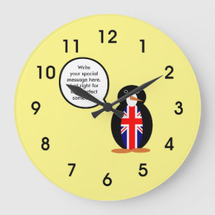 Talking Penguin United Kingdom Flag Large Clock