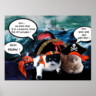 TALKING PIRATE CATS AND SHIP IN THE SEA STORM POSTER
