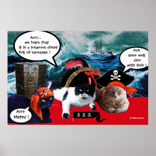 TALKING PIRATE CATS AND SHIP IN THE SEA STORM POSTER