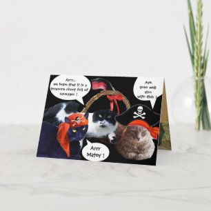 TALKING PIRATE CATS ,ANTIQUE PIRATES TREASURE MAPS CARD