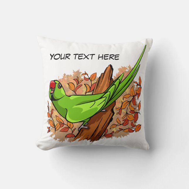 Talking ringneck parrot text is customisable cushion (Front)