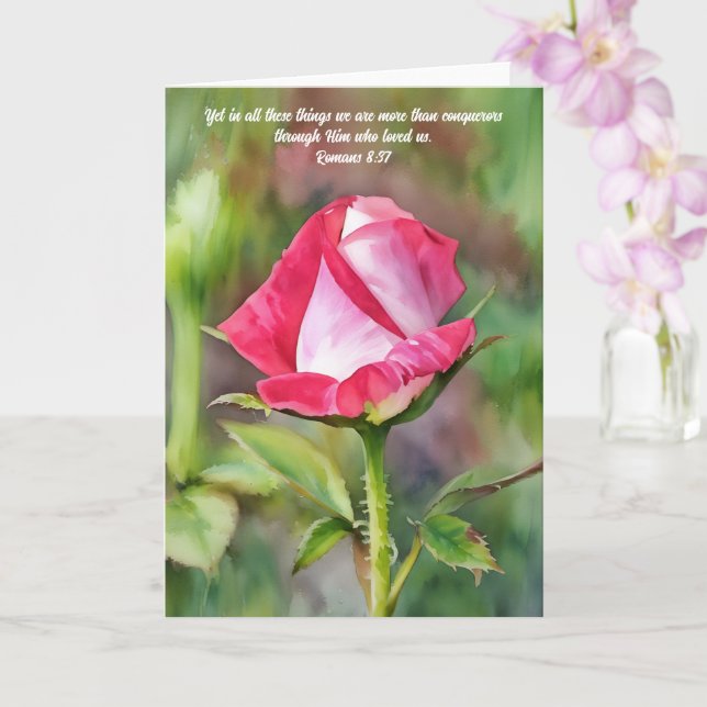Tall and Pink Rose Bible Verse Art Note Card (Orchid)