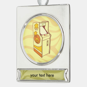 Tall arcade game console silver plated banner ornament