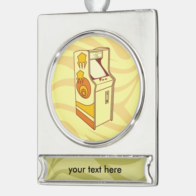 Tall arcade game console silver plated banner ornament (Left)