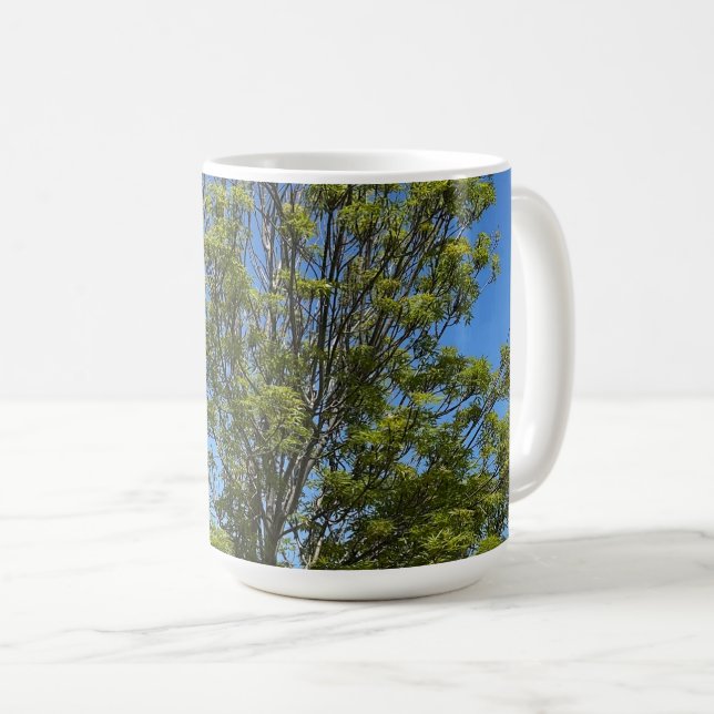 Tall Ash Tree In The Beautiful Blue Sky Photo Coffee Mug (Front Right)