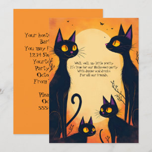 Tall Black Cats Halloween Party Invitation