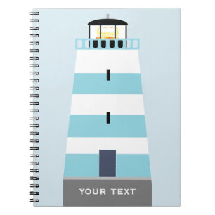 Tall Blue and White Lighthouse Personalised Notebook