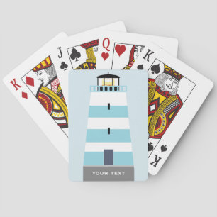 Tall Blue and White Lighthouse Personalised Playing Cards