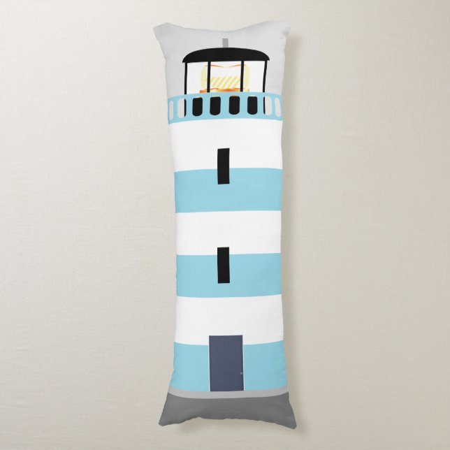 Tall Blue and White Stripey Lighthouse Body Cushion (Front Vertical)