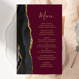 Tall Budget Black Gold Agate Burgundy Wedding Menu