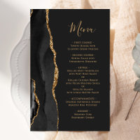 Tall Budget Black Gold Agate Dark Wedding Menu