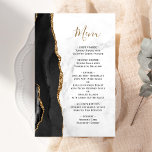 Tall Budget Black Gold Agate Marble Wedding Menu<br><div class="desc">The left-hand edge of this elegant modern wedding menu features a black watercolor agate border trimmed with faux gold glitter. The customisable text combines gold-coloured handwriting script and copperplate fonts on a grey and white marble background. The reverse side features a matching black and gold agate design.</div>