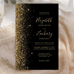 Tall Budget Black Gold Glitter Wedding Invitation